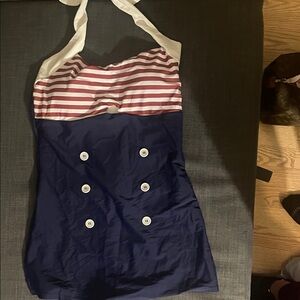 Navy and Red Striped retro pin up style swimsuit